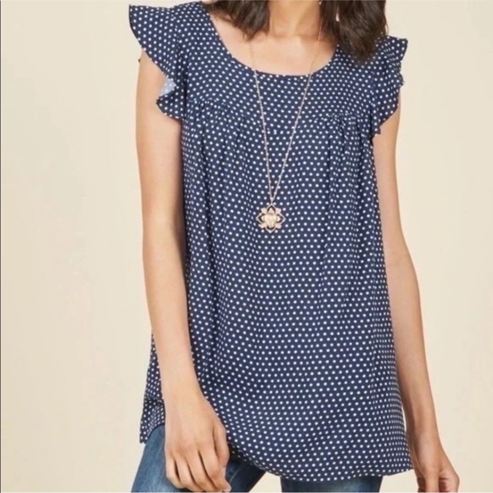 ModCloth Fervour Polka Dot Tassel Top Navy Blue